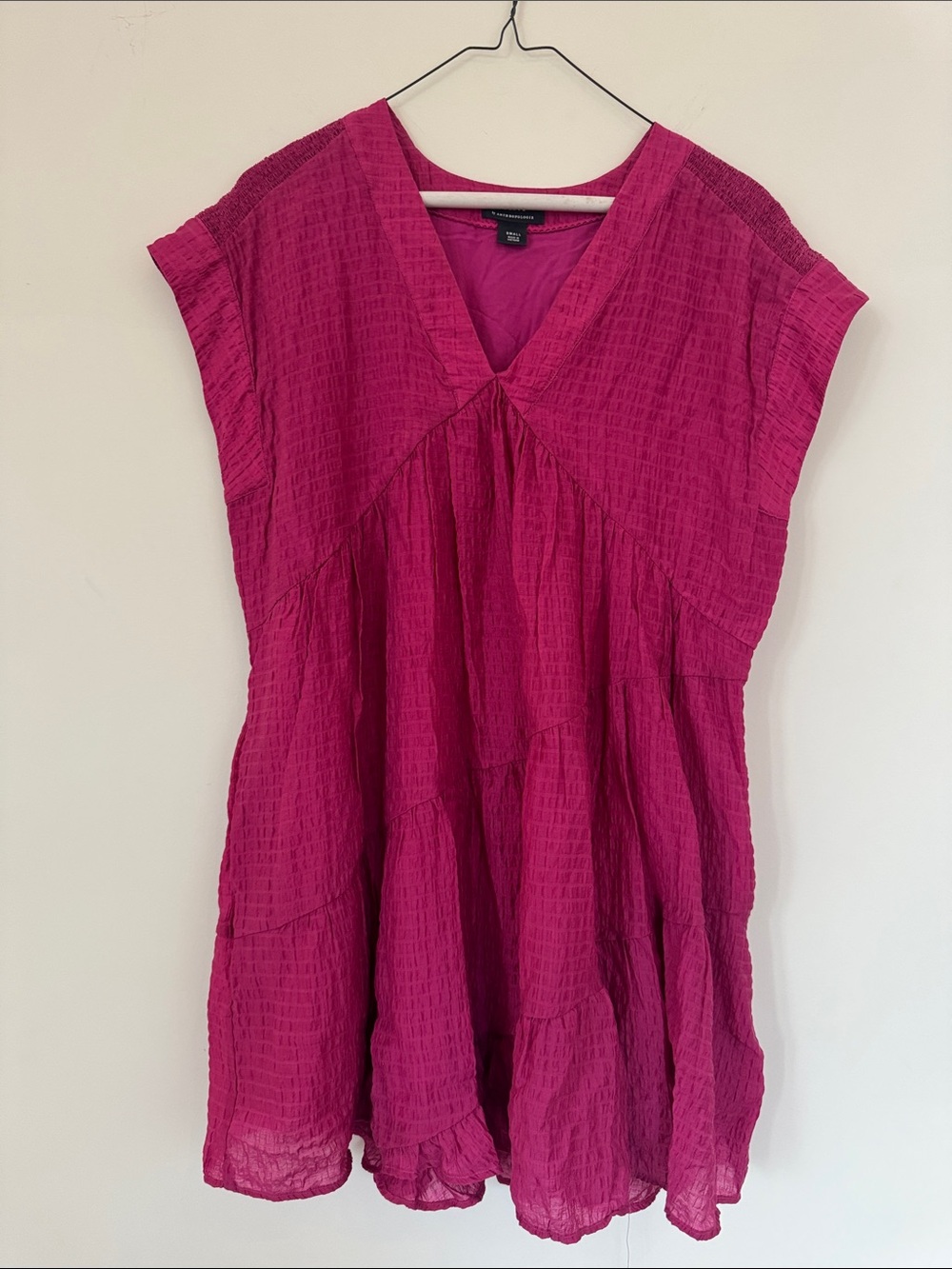 Maeve Bright Fuchsia Tiered V-Neck Mini Dress